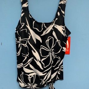 NWT Ceeb swimsuit blouson tankini top black white 8349-191